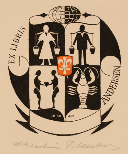 Exlibris by Christian Blæsbjerg from Denmark for ? Andersen - Globe 