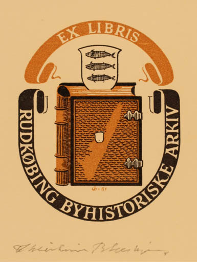 Exlibris by Christian Blæsbjerg from Denmark for ? Rudkøbing Byhistoriske Arkiv - Book 