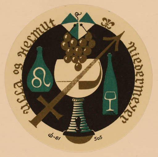 Exlibris by Christian Blæsbjerg from Denmark for Ulla og Helmut Niedermeyer - Wine 