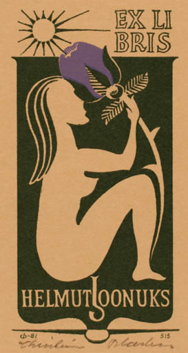 Exlibris by Christian Blæsbjerg from Denmark for Helmut Joonuks - Flower Woman 
