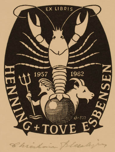 Exlibris by Christian Blæsbjerg from Denmark for Henning og Tove Esbensen - Fauna 