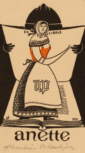 Exlibris by Christian Blæsbjerg from Denmark for ? Anette - Woman 