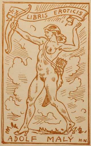 Exlibris by M. Novy from Czech Republic for Adolf Maly - Woman Mythology Nude Weapon 