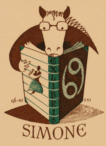 Exlibris by Christian Blæsbjerg from Denmark for ? Simone - Book Horse 