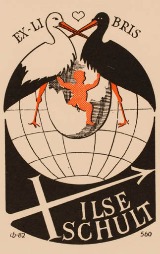 Exlibris by Christian Blæsbjerg from Denmark for Ilse Schult - Bird Globe 