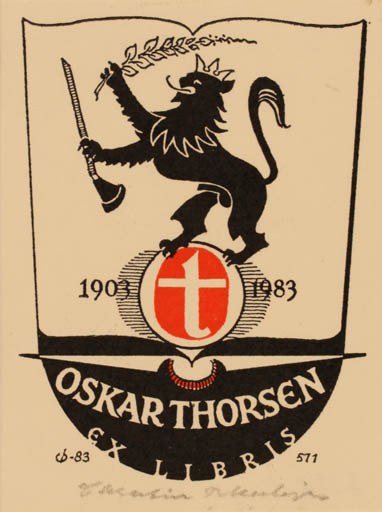 Exlibris by Christian Blæsbjerg from Denmark for Oskar Thorsen - Fauna 