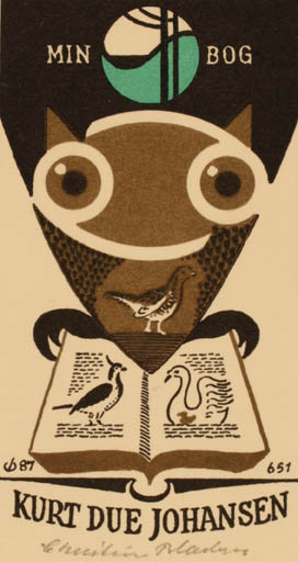 Exlibris by Christian Blæsbjerg from Denmark for Kurt Due Johansen - Book Bird 