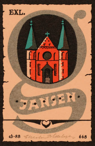 Exlibris by Christian Blæsbjerg from Denmark for ? Jansen - Church 