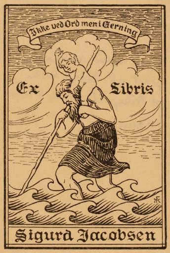 Exlibris by Hans Flygenring from Denmark for Sigurd Jacobsen - Mythology Religion 