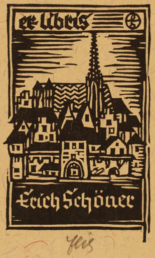 Exlibris by Otto Feil from Austria for Erich Schöner - City 