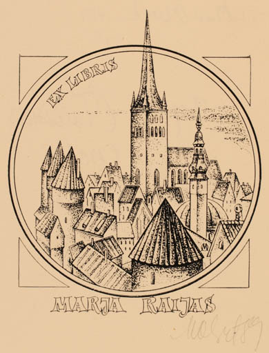 Exlibris by Maret Olvet from Estonia for Marja Raijas - City 
