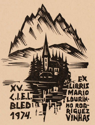Exlibris by Kàroly Andrusko from Yugoslavia for Mario Rodrigues Vinhas - Mountain Exlibris Congress Scenery/Landscape 