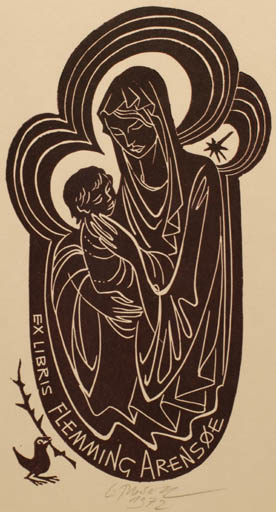 Exlibris by Ladislav Rusek from Czech Republic for Flemming Arensøe - Madonna Religion 