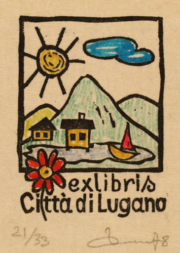 Exlibris by Zbigniew Dolatowski from Poland for Citta di Lugano - Mountain Exlibris Congress Scenery/Landscape Sun 