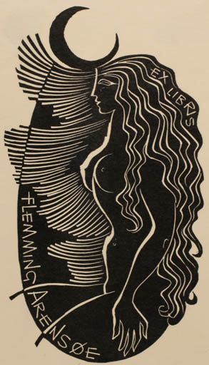 Exlibris by Ladislav Rusek from Czech Republic for Flemming Arensøe - Woman Nude 