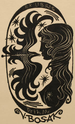 Exlibris by Ladislav Rusek from Czech Republic for Dr. Vincenc Bosak - Bird Woman 