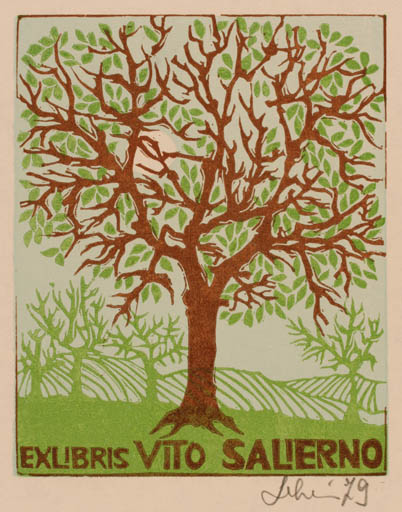 Exlibris by Maria Elisa Leboroni from Italy for Vito Salierno - Tree 