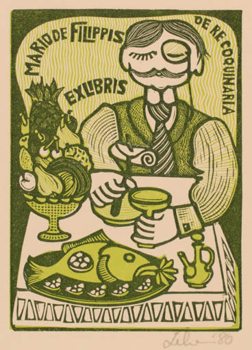 Exlibris by Maria Elisa Leboroni from Italy for Mario de Filippis - Fish Food Man 