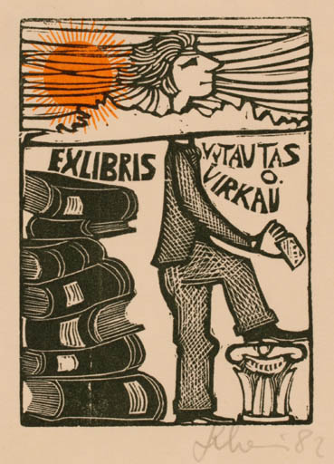 Exlibris by Maria Elisa Leboroni from Italy for Vytautas O. Virkau - Book Man Sun 