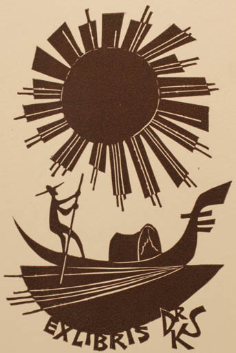 Exlibris by Ladislav Rusek from Czech Republic for ? Dr. K. S. - Ship/Boat Sun 
