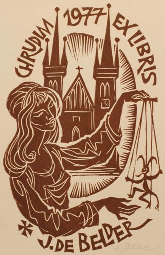 Exlibris by Ladislav Rusek from Czech Republic for Josef De Belder - Church Woman Theater/Cirkus 