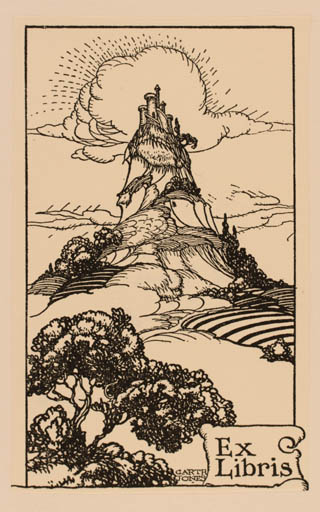 Exlibris by Garta Jones from Great Britain for ? ? - Mountain Castle/Palace Scenery/Landscape 