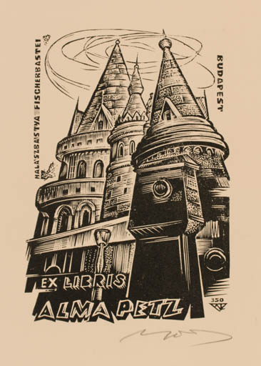 Exlibris by Laszlo Lazar Nagy from Hungary for Alma Petz - Architecture 