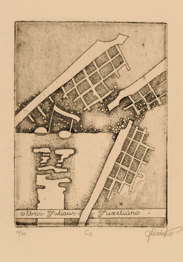Exlibris by Grazina Didelyte from Lithuania for Juliaus Juzelione - Abstract 