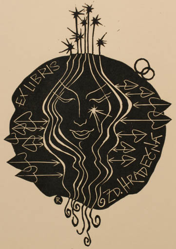 Exlibris by Ladislav Rusek from Czech Republic for Zdenky Hradecne - Woman Portrait 