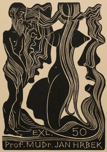 Exlibris by Ladislav Rusek from Czech Republic for Prof. Mudr. Jan Hrbek - Erotica Couple 