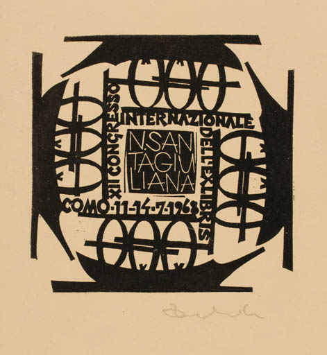 Exlibris by Zbigniew Dolatowski from Poland for Dr. Nerone Santagiuliana - Exlibris Congress 