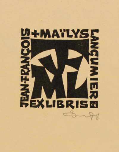 Exlibris by Zbigniew Dolatowski from Poland for & Jean Francois Maïlys Langumier - Monogram Text/Writing 