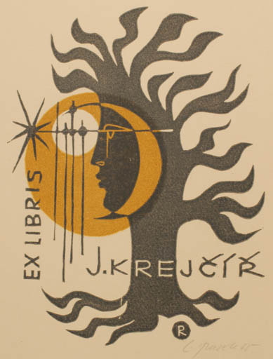 Exlibris by Ladislav Rusek from Czech Republic for J. Krejcir - Cosmos Portrait Tree 