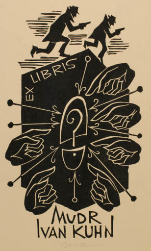 Exlibris by Ladislav Rusek from Czech Republic for Mudr. Ivan Kuhn - Drama Hand(s) 