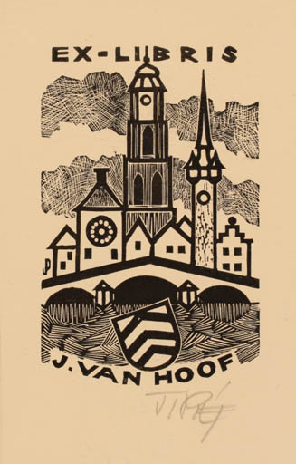 Exlibris by Piet Janssens from Belgium for J. van Hoof - City 