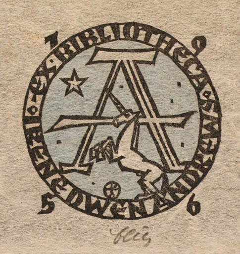 Exlibris by Otto Feil from Austria for Irene Dwen Andrews - Monogram Pegasus 