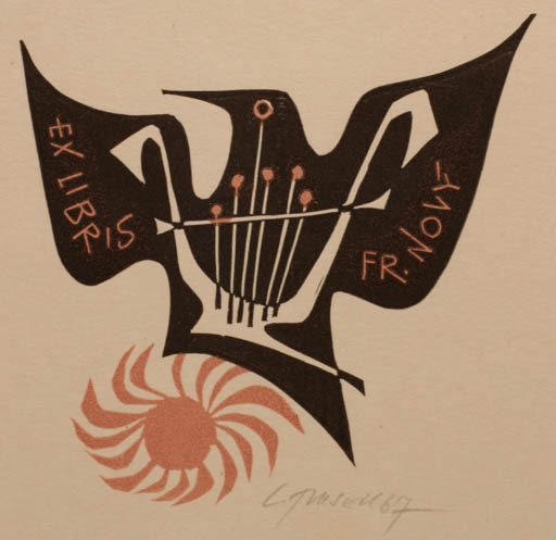 Exlibris by Ladislav Rusek from Czech Republic for Frant. Novy - Bird Music Sun 