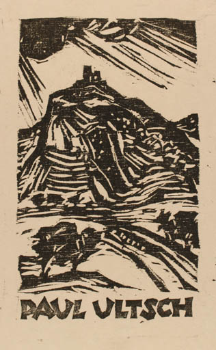 Exlibris by Rudolf Koch from Germany for Paul Ultsch - Mountain Scenery/Landscape 