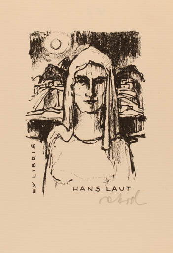 Exlibris by Rudolf Koch from Germany for Hans Laut - Woman Portrait 