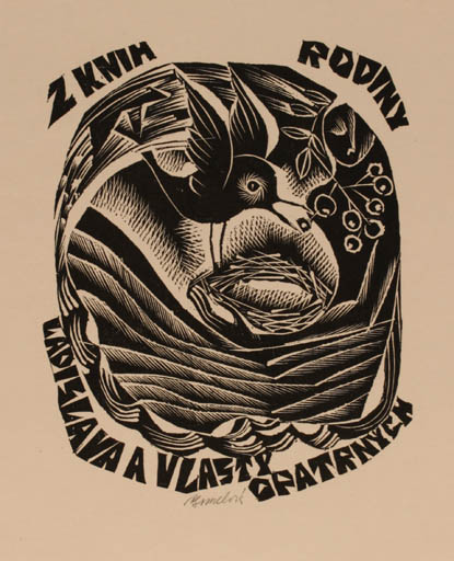 Exlibris by Anna Grmelova from Czech Republic for Ladislav A Vlasty Opatrny - Bird 