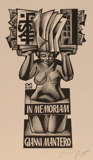 Exlibris by Anatolij Kalaschnikow from Russia for Gianni Mantero - Woman 