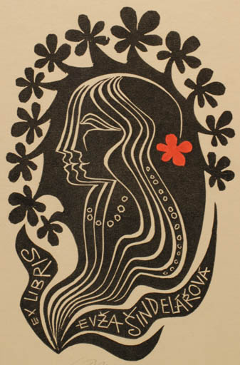 Exlibris by Ladislav Rusek from Czech Republic for Evza Sindelarova - Woman Portrait 