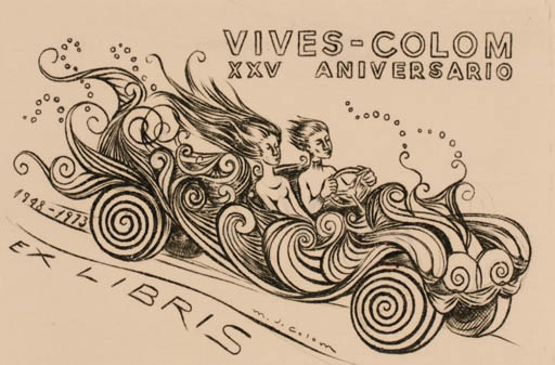 Exlibris by Maria Josefa Colom from Spain for ? ? - Car Couple 