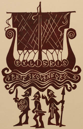 Exlibris by Ladislav Rusek from Czech Republic for Erik Skovenborg - Maritime Military/War Ship/Boat Viking 