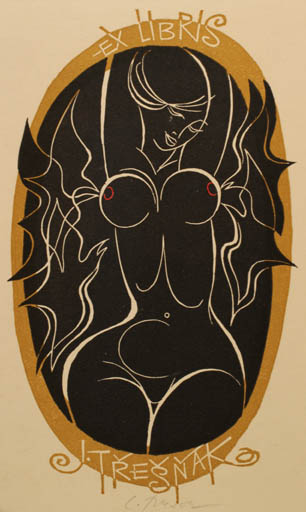 Exlibris by Ladislav Rusek from Czech Republic for Josef Tresnak - Bird Woman 