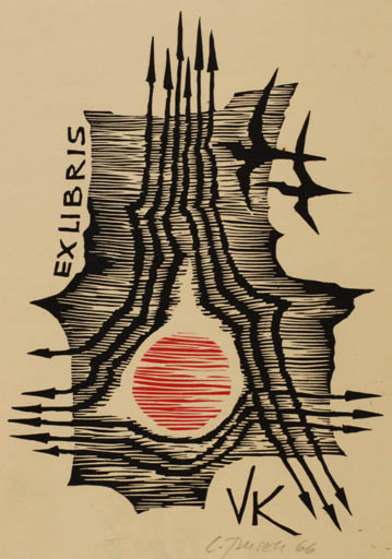 Exlibris by Ladislav Rusek from Czech Republic for ? V. K. - Abstract Bird 