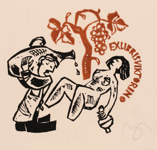 Exlibris by Valerijonas Vytautas Jucys from Lithuania for ? Viktorin - Erotica Wine 