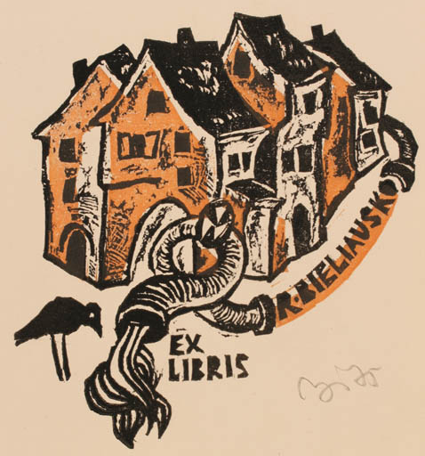 Exlibris by Valerijonas Vytautas Jucys from Lithuania for R Bieliausko - City 