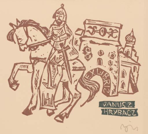 Exlibris by Valerijonas Vytautas Jucys from Lithuania for Janusz Hrybacz - Knight 