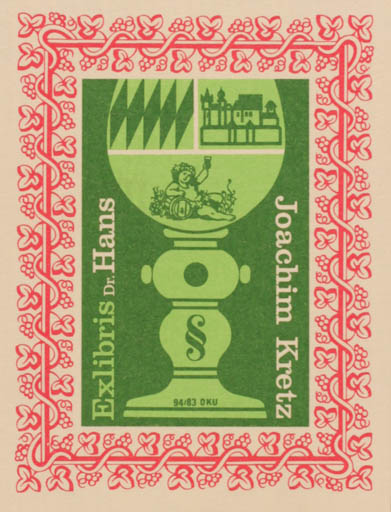 Exlibris by Otto Kuchenbauer from Germany for Dr. Hans-Joachim Kretz - Wine 